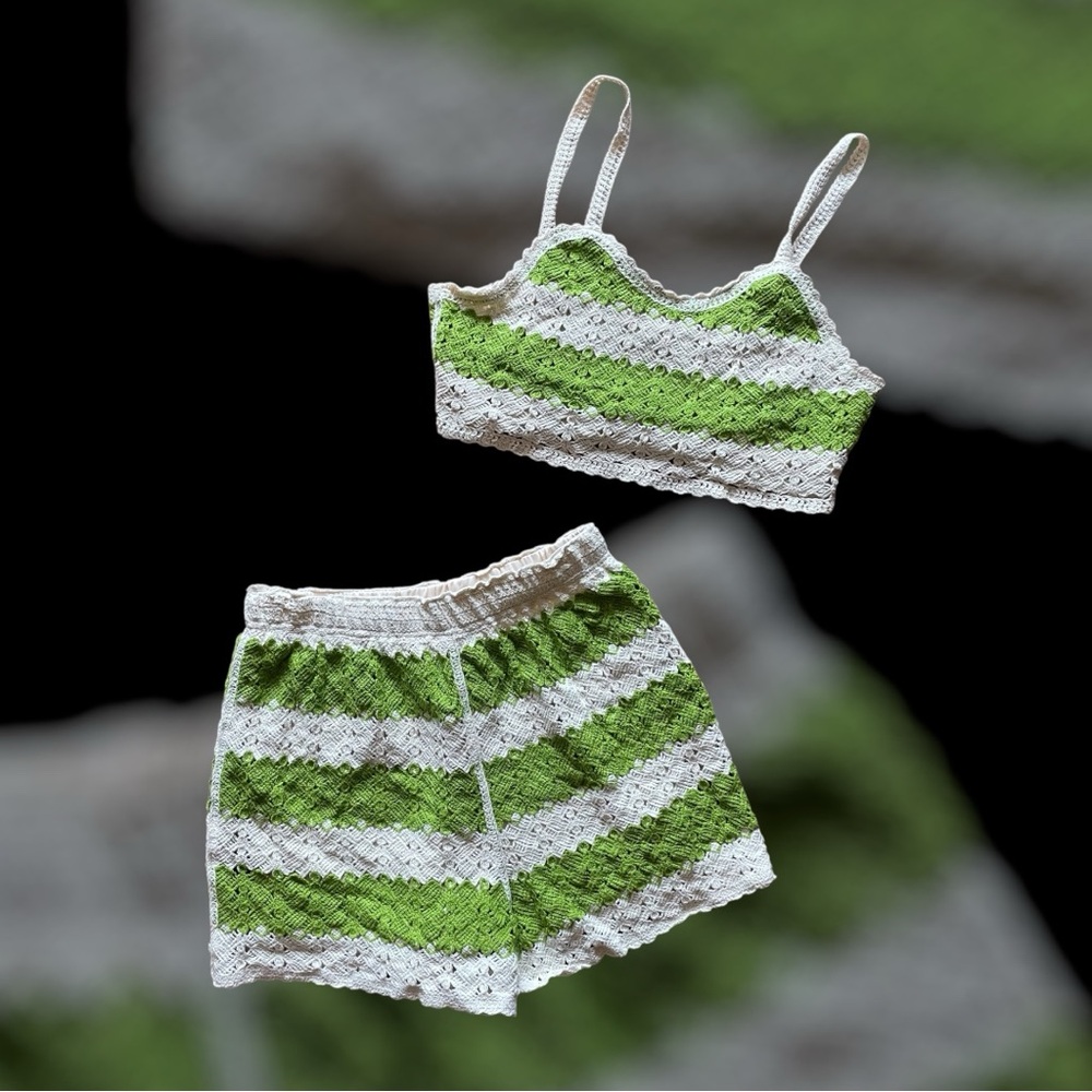 Rebellion Crocheted Green & White Set NWOT